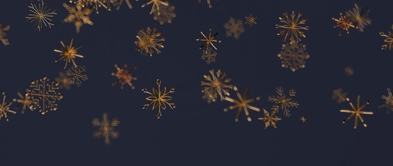 Elegant abstract design featuring golden snowflakes on a navy backdrop. Perfect for holiday themes, winter proje