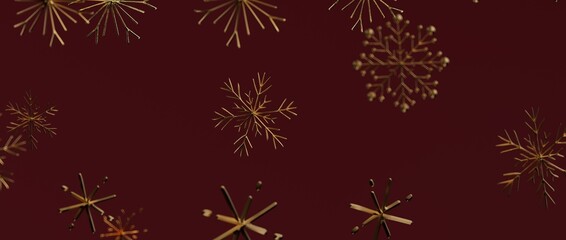 Stunning golden snowflakes against a rich burgundy backdrop, ideal for Christmas or winter holiday designs. Perf