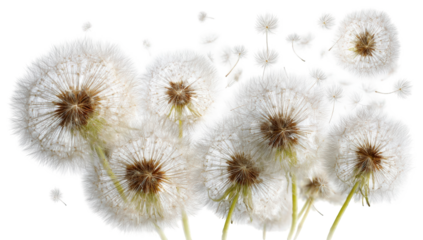 White dandelion heads in close-up