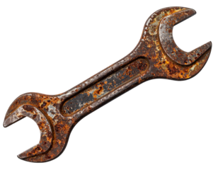 Vintage Rusty Wrench Spanner Tool Isolated on Transparent Background