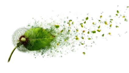 Abstract graphic of a leaf dissolving into particles