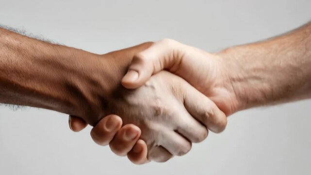 Diverse hands shake in unity to symbolize friendship and cooperation in a professional setting during daytime