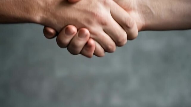 Two hands shake firmly in a gesture of agreement and collaboration in a neutral setting during the daytime