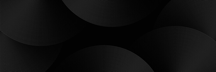 Abstract glowing black geometric lines, modern glossy gray circle line pattern, modern black gray gradient rings. Suitable for banners, covers, posters, presentations, brochures, flyers, and headers.