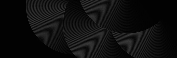Abstract glowing black geometric lines, modern glossy gray circle line pattern, modern black gray gradient rings. Suitable for banners, covers, posters, presentations, brochures, flyers, and headers.