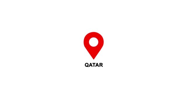 Qatar country location pin animation. GPS tracking map pointer icon with alpha channel and white background, 4K video.