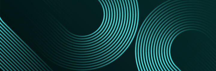 Abstract geometric lines glowing on a dark green background. Futuristic technology concept with modern sparkling green circular lines