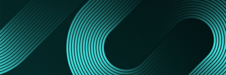 Abstract geometric lines glowing on a dark green background. Futuristic technology concept with modern sparkling green circular lines