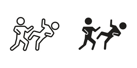 Assault icons. Solid black silhouette and line art outline. Minimal design element,