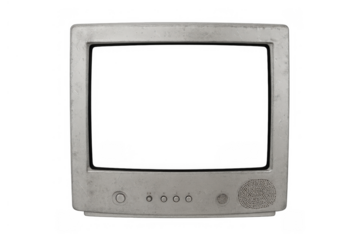 Retro crt monitor with blank screen displaying old technology concept, vintage television set cutout with transparent background