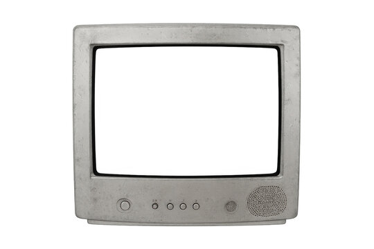 Retro crt monitor with blank screen displaying old technology concept, vintage television set cutout with transparent background