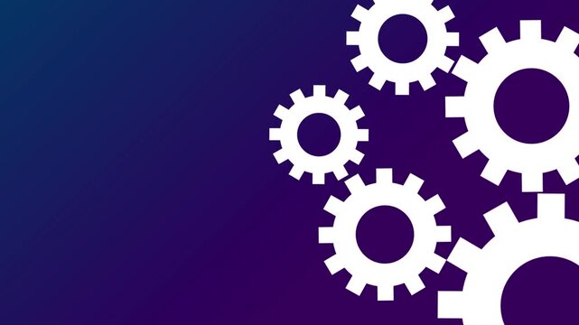 White Cog Wheels Rotating on Purple Gradient Background