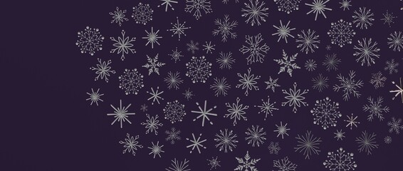 Stylish winter design featuring ornate snowflakes in silver against a deep purple backdrop. Perfect for seasona