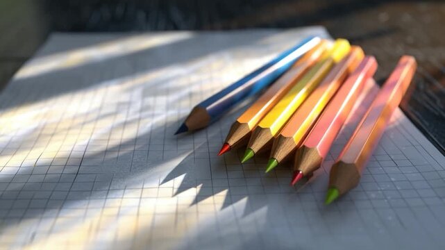 Video A set of colorful pencils placed on a sheet of paper, ready for creative use