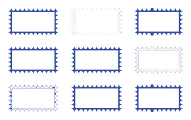 Collection of Rectangular Frames with Scalloped Edges in Blue and White