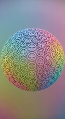 Various religious symbols cover a sphere, illustrating faith, unity, and diversity.