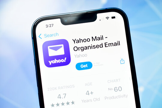 New Delhi, India 11 December :- Yahoo Mail Organised Email App Store Page on Smartphone Screen
