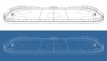Obraz premium Wide Angle Perspective of Ice Hockey Rink Wireframe Sketch
