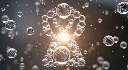 Abstract dna molecule formed from water droplets. Science, medicine and innovation concept.