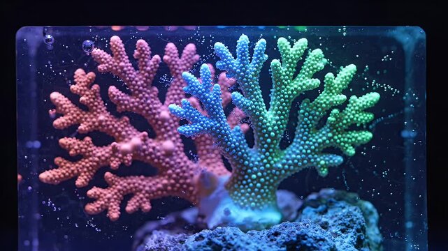 Colorful coral reef in a vibrant aquarium, a stunning underwater scene.