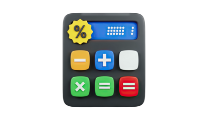 3D Calculator with Percentage Symbol and Buttons on White Background