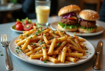 AI generated Warm diner scene with friends sharing flavorful snack and refreshing drinks