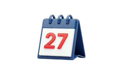 3D Calendar Showing Date 27 on White Background
