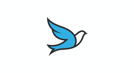Obraz premium A stylized blue bird with black outline flying against a white background, representing freedom and peace.