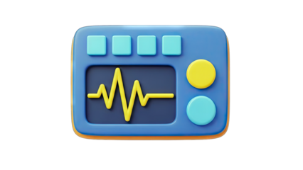 3D Cartoon EKG Monitor Displaying Heartbeat on White Background