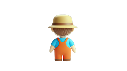 3D Cartoon Farmer Standing Backwards on White Background