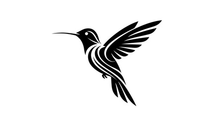 Fototapeta premium A stylized black silhouette of a hummingbird in flight with decorative lines.