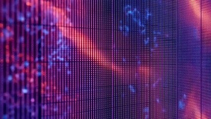 Abstract digital visualization with vertical data lines glowing particles and colorful gradient background - Powered by Adobe