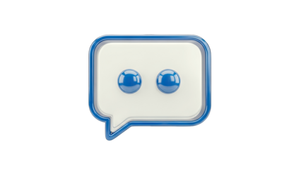 3D Chat Bubble Icon with Blue Spheres on White Background