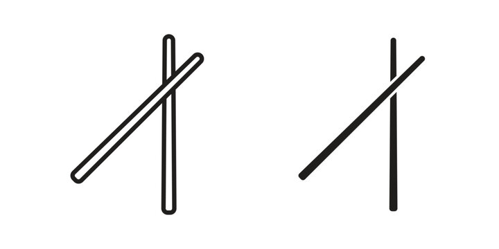 Chopsticks icons. Solid black silhouette and line art outline. Minimal design element,