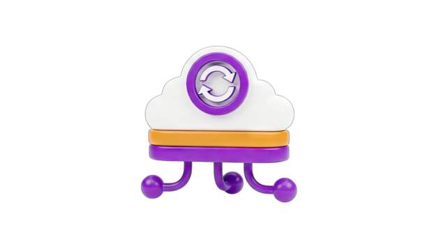 3D Cloud Icon with Refresh Symbol on White Background - Powered by Adobe