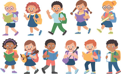 Back to School Character Set - Education Illustration Collection - school, children, kids, students, education, back to school, vector, illustration, cartoon, backpack,