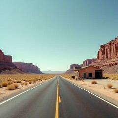 AI generated Exploring remote red canyons with abandoned structures under clear blue skies