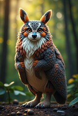 AI generated Plump owl sitting attentively within lush mosses under warm sunlight