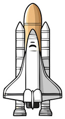Cartoon Illustration of a Space Shuttle Vehicle with Rockets and Landing Gear