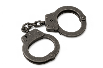 Metal handcuffs representing justice, law enforcement, crime, police, and arrest concepts on transparent background