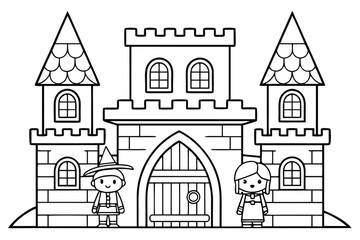 Obraz premium Fun Spooky Halloween Character Outline for Kids Coloring Page, Cartoon Ghost Theme Vector