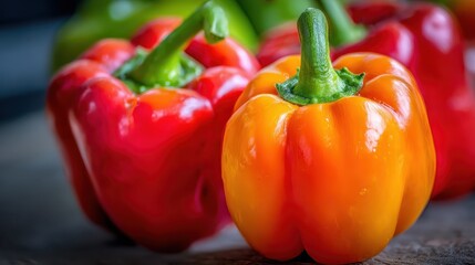 Close up of vibrant red and orange bell peppers