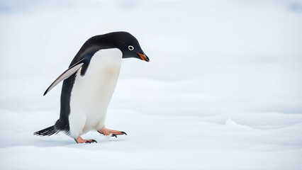 Obraz premium Adorable Adelie Penguin Walking Gracefully Across Icy Antarctic Landscape.