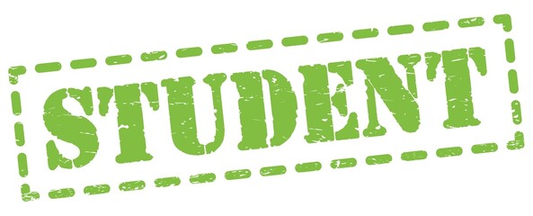 STUDENT text written on green stamp sign.