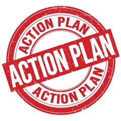 ACTION PLAN text written on red round stamp sign
