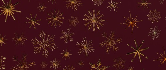 Luxurious holiday background featuring gold snowflakes on a deep burgundy backdrop, perfect for festive designs,