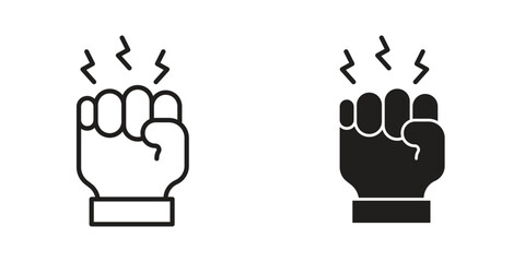 Fototapeta premium Empowerment icons. Solid black silhouette and line art outline. Minimal design element,