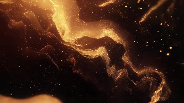 Golden glowing particulate nebula energy flowing abstract background