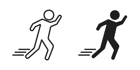 Escape icons. Solid black silhouette and line art outline. Minimal design element,