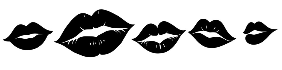 Kissing Expression: A collection of captivating lips, each a unique expression, lined up against a seamless background, symbolizing affection, communication and beauty.